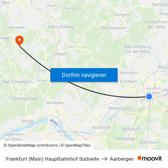 Frankfurt (Main) Hauptbahnhof Südseite to Aarbergen map
