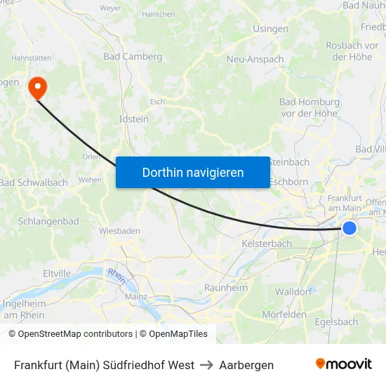 Frankfurt (Main) Südfriedhof West to Aarbergen map