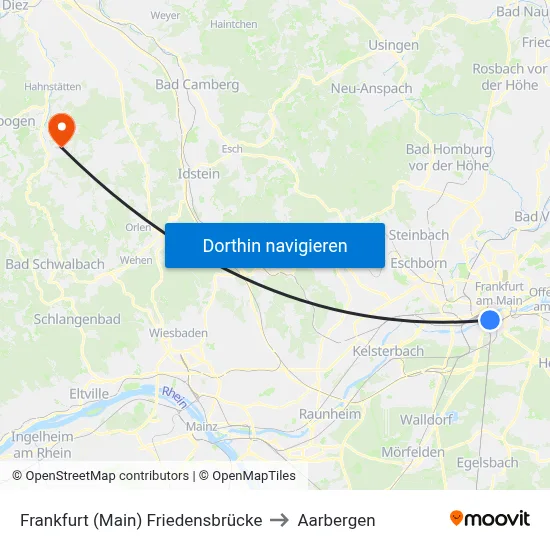 Frankfurt (Main) Friedensbrücke to Aarbergen map