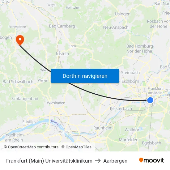 Frankfurt (Main) Universitätsklinikum to Aarbergen map