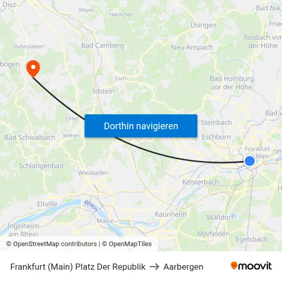 Frankfurt (Main) Platz Der Republik to Aarbergen map