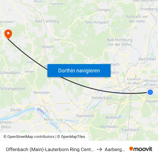 Offenbach (Main)-Lauterborn Ring Center to Aarbergen map