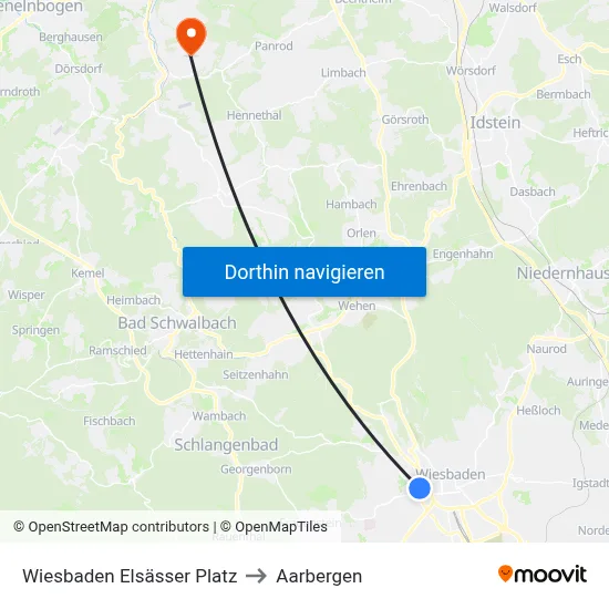 Wiesbaden Elsässer Platz to Aarbergen map