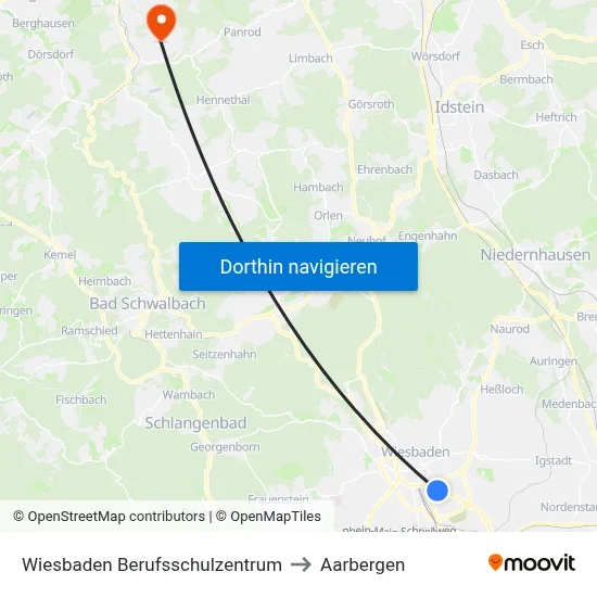 Wiesbaden Berufsschulzentrum to Aarbergen map