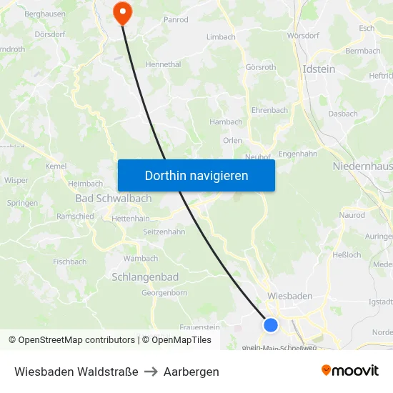 Wiesbaden Waldstraße to Aarbergen map