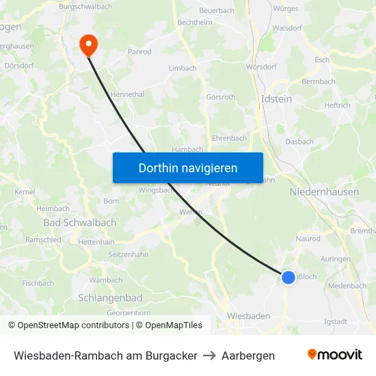 Wiesbaden-Rambach am Burgacker to Aarbergen map