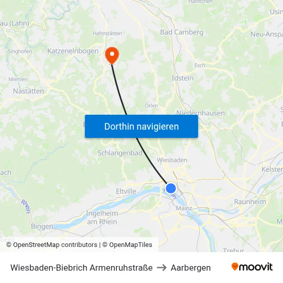Wiesbaden-Biebrich Armenruhstraße to Aarbergen map