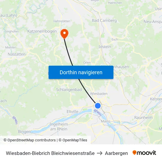 Wiesbaden-Biebrich Bleichwiesenstraße to Aarbergen map
