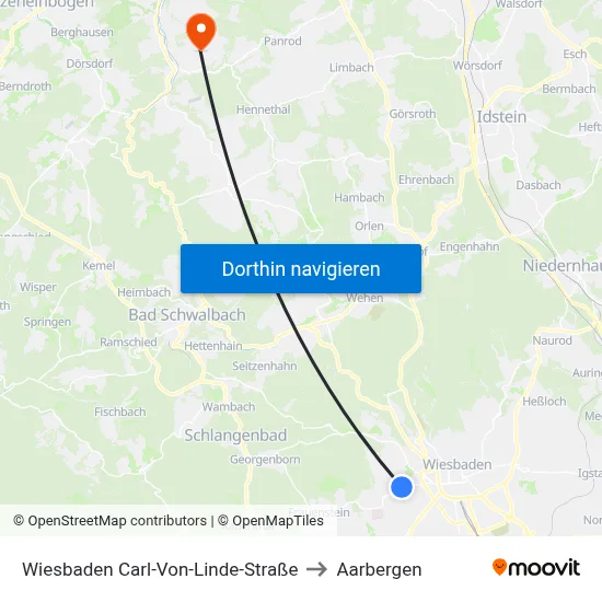 Wiesbaden Carl-Von-Linde-Straße to Aarbergen map