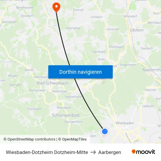 Wiesbaden-Dotzheim Dotzheim-Mitte to Aarbergen map