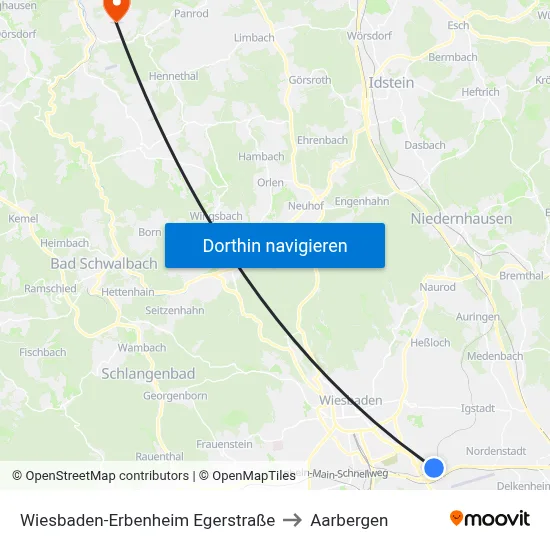 Wiesbaden-Erbenheim Egerstraße to Aarbergen map