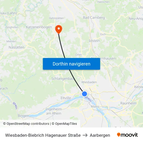 Wiesbaden-Biebrich Hagenauer Straße to Aarbergen map