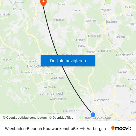 Wiesbaden-Biebrich Karawankenstraße to Aarbergen map