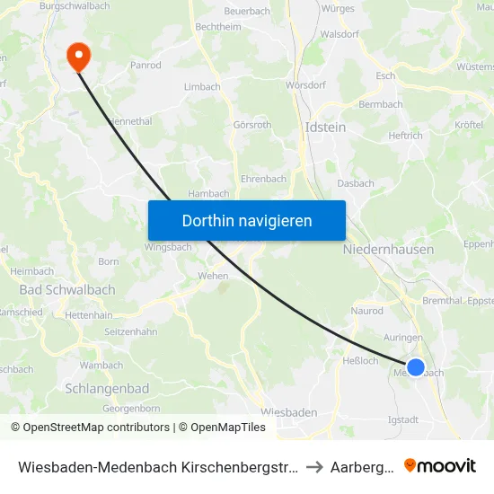 Wiesbaden-Medenbach Kirschenbergstraße to Aarbergen map