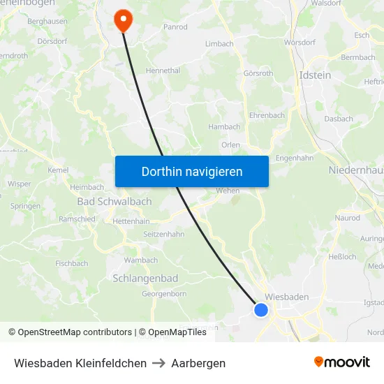 Wiesbaden Kleinfeldchen to Aarbergen map