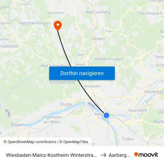 Wiesbaden-Mainz-Kostheim Winterstraße to Aarbergen map