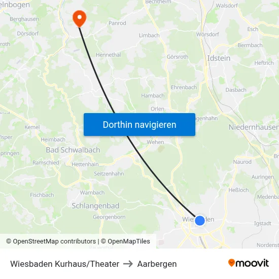 Wiesbaden Kurhaus/Theater to Aarbergen map