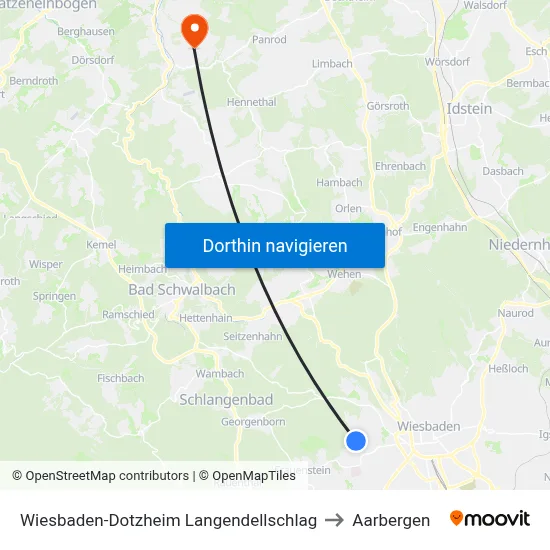 Wiesbaden-Dotzheim Langendellschlag to Aarbergen map