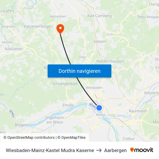 Wiesbaden-Mainz-Kastel Mudra Kaserne to Aarbergen map