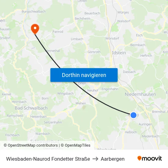 Wiesbaden-Naurod Fondetter Straße to Aarbergen map