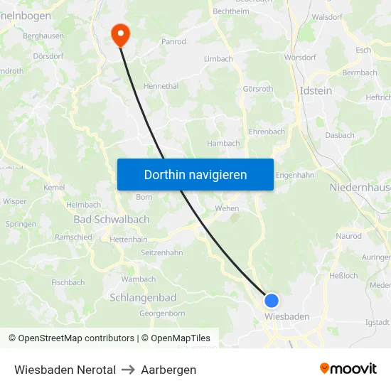 Wiesbaden Nerotal to Aarbergen map