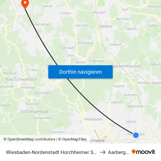 Wiesbaden-Nordenstadt Horchheimer Straße to Aarbergen map