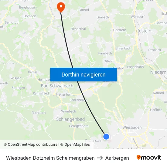 Wiesbaden-Dotzheim Schelmengraben to Aarbergen map