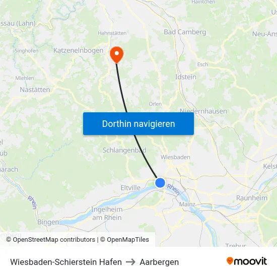 Wiesbaden-Schierstein Hafen to Aarbergen map