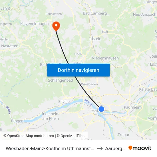 Wiesbaden-Mainz-Kostheim Uthmannstraße to Aarbergen map