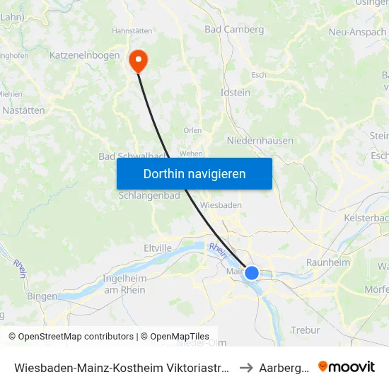 Wiesbaden-Mainz-Kostheim Viktoriastraße to Aarbergen map