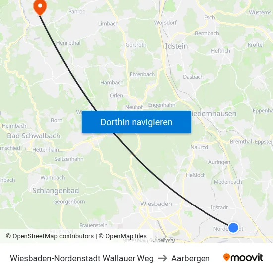 Wiesbaden-Nordenstadt Wallauer Weg to Aarbergen map