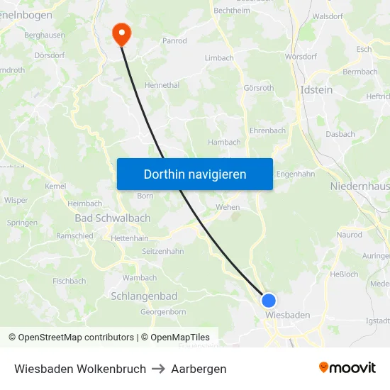 Wiesbaden Wolkenbruch to Aarbergen map