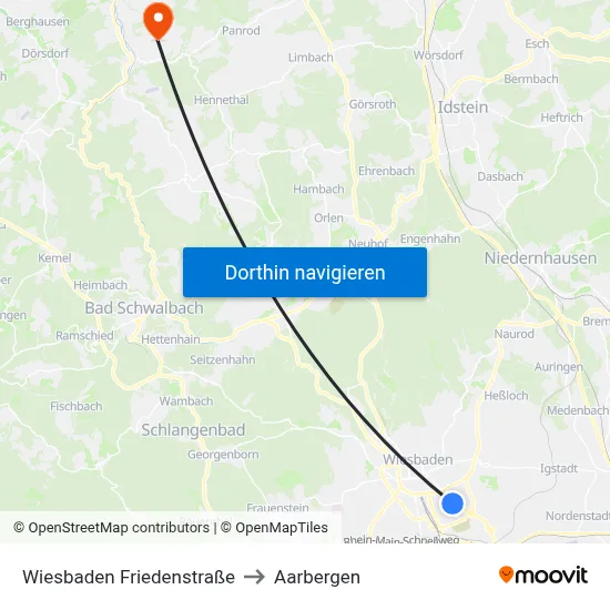 Wiesbaden Friedenstraße to Aarbergen map