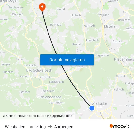 Wiesbaden Loreleiring to Aarbergen map