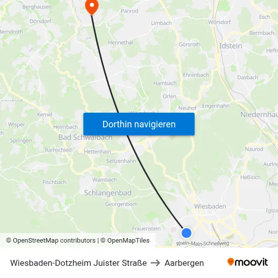 Wiesbaden-Dotzheim Juister Straße to Aarbergen map