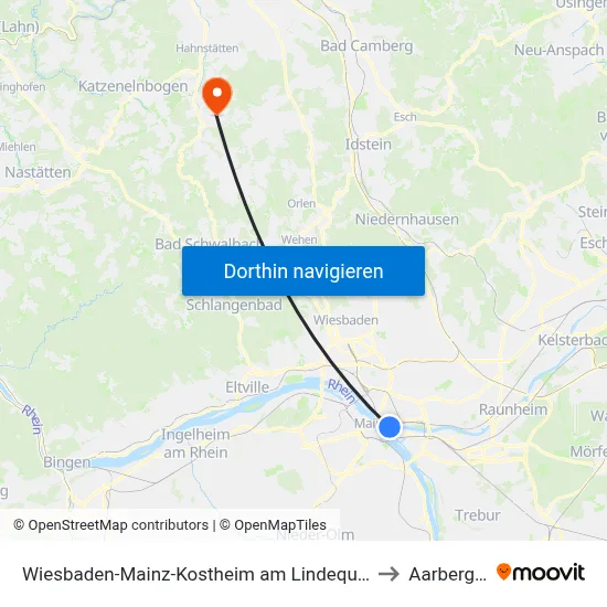 Wiesbaden-Mainz-Kostheim am Lindequartier to Aarbergen map