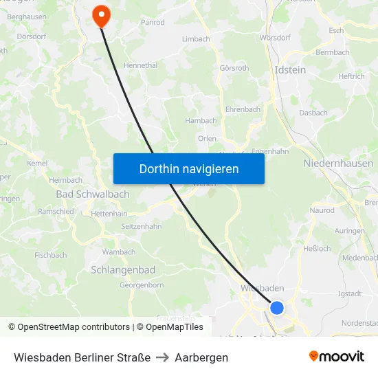Wiesbaden Berliner Straße to Aarbergen map