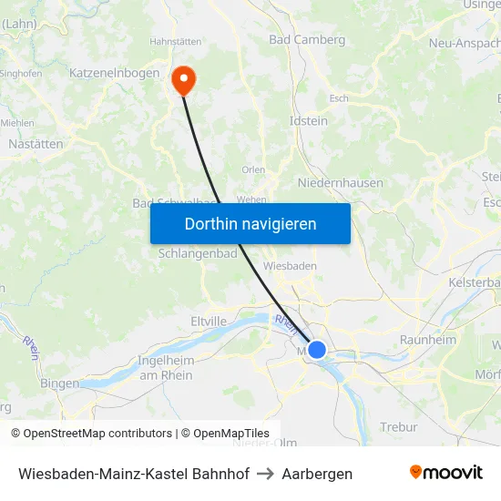 Wiesbaden-Mainz-Kastel Bahnhof to Aarbergen map