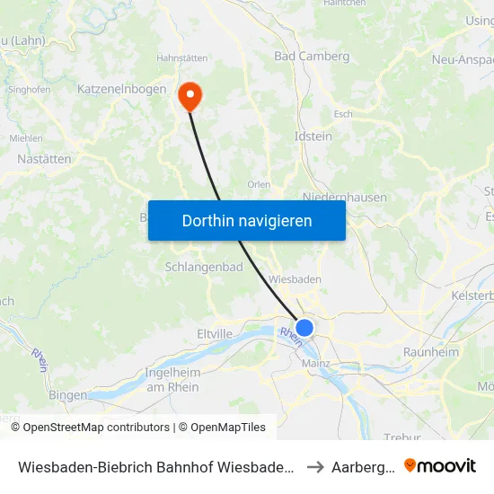Wiesbaden-Biebrich Bahnhof Wiesbaden Ost to Aarbergen map