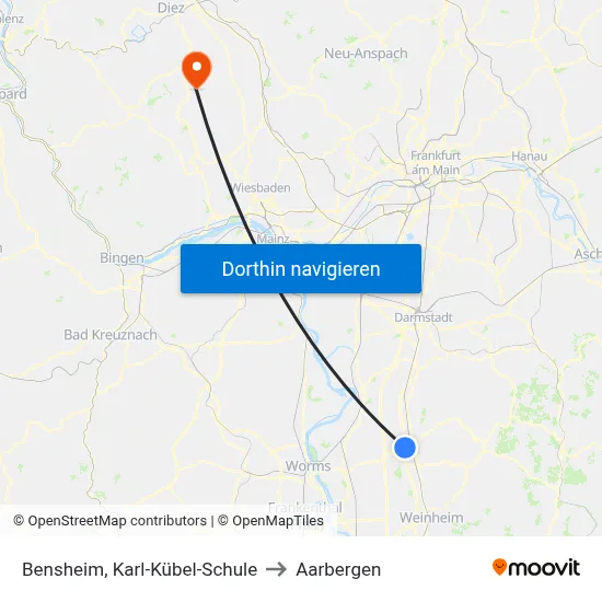 Bensheim, Karl-Kübel-Schule to Aarbergen map