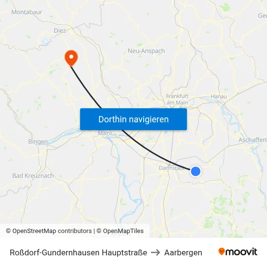 Roßdorf-Gundernhausen Hauptstraße to Aarbergen map