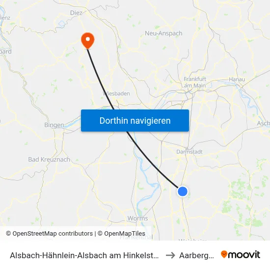 Alsbach-Hähnlein-Alsbach am Hinkelstein to Aarbergen map
