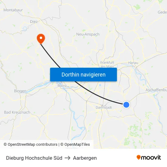 Dieburg Hochschule Süd to Aarbergen map