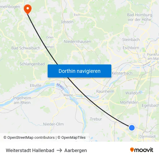 Weiterstadt Hallenbad to Aarbergen map