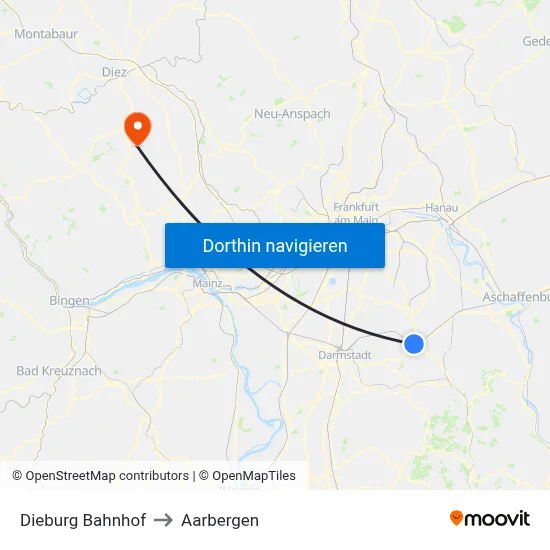 Dieburg Bahnhof to Aarbergen map