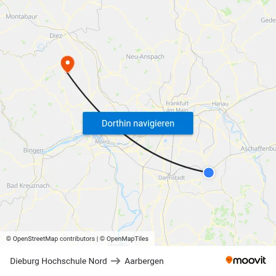 Dieburg Hochschule Nord to Aarbergen map