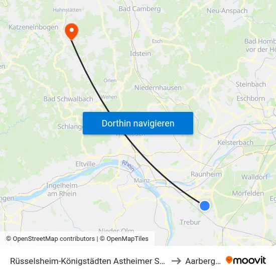 Rüsselsheim-Königstädten Astheimer Straße to Aarbergen map
