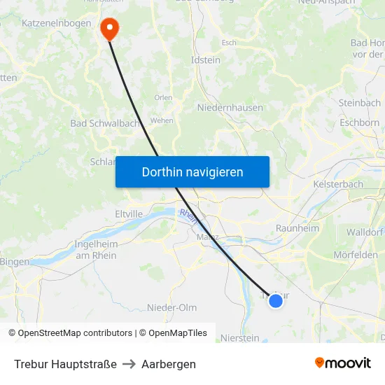 Trebur Hauptstraße to Aarbergen map