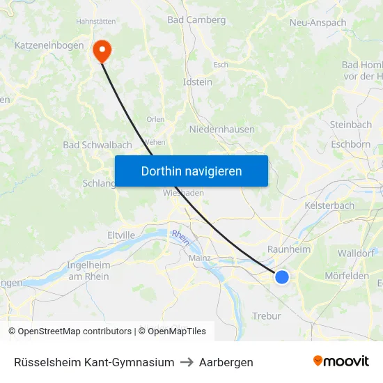Rüsselsheim Kant-Gymnasium to Aarbergen map