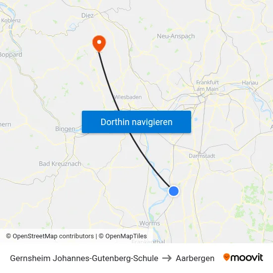 Gernsheim Johannes-Gutenberg-Schule to Aarbergen map
